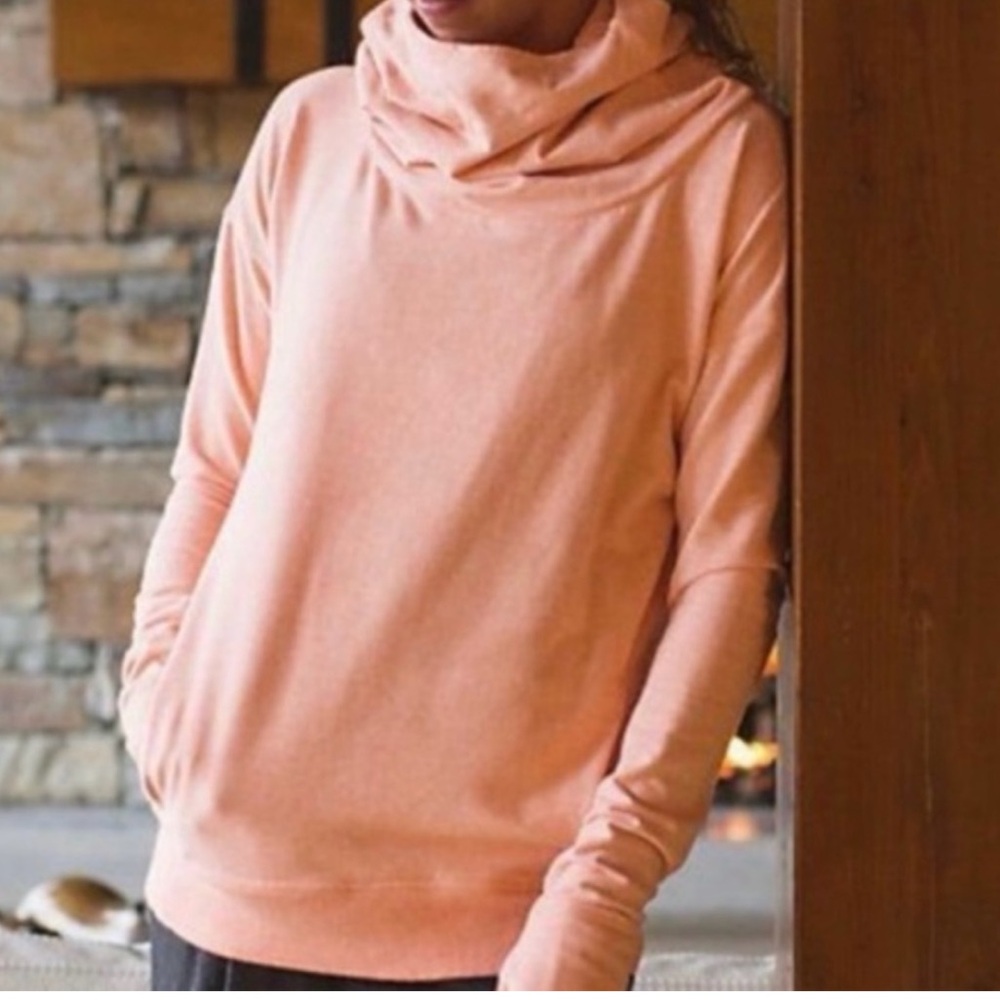 Lululemon Stress Less Funnel Cowl Neck Peach Hoodie Pullover Women's Size 6 - Picture 1 of 9